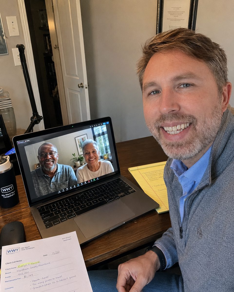 A timeshare professional meeting with owners over a video call